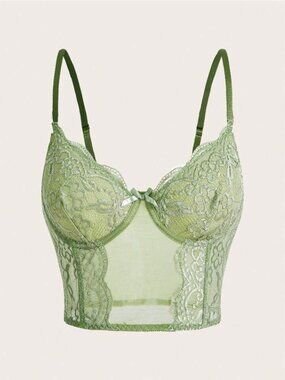 Romwe Green Lace Camisole Top Small Sheer NWT